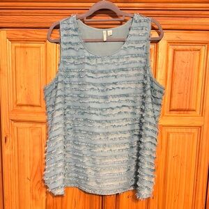 Seafoam Green fringed detail sleeveless top. 
Fully lined.
Worn a few times.